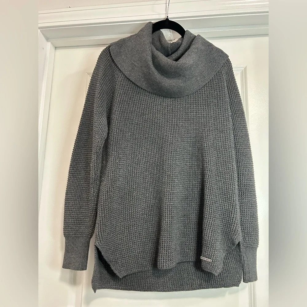 Michael Kors Cozy Gray Women's Waffle Knit Oversized Cowl Neck Sweater